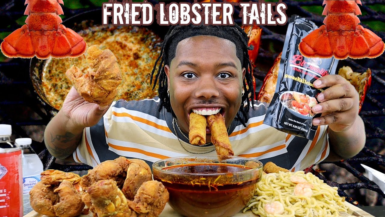 4 ЖАРЕНЫХ ХВОСТ ОМАРА МУКБАНГ 🦞 *Любит ли Блоу Дариуса больше?*😳