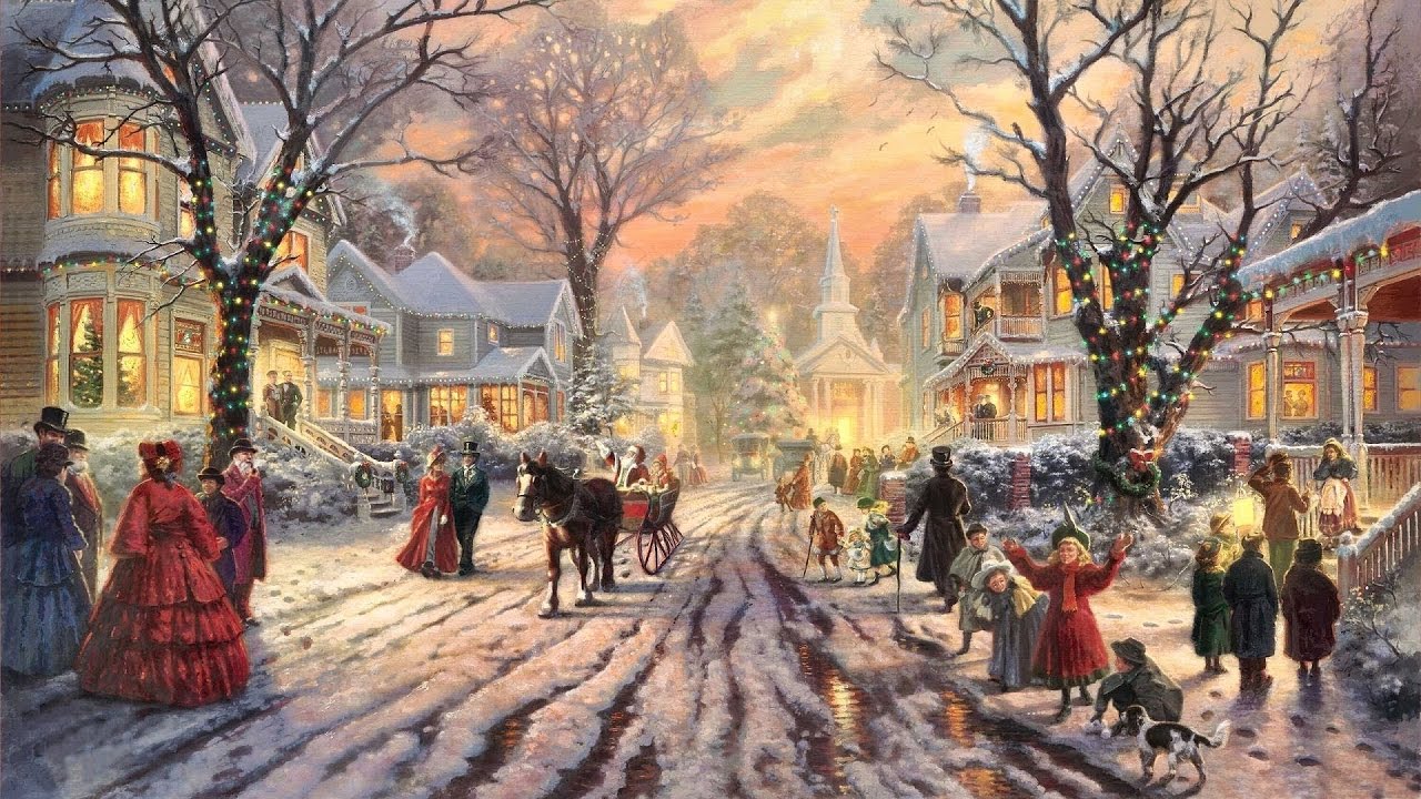 ✔️ 42 Popular Traditional Christmas Carols w/ Festive Art by Thomas Kinkade