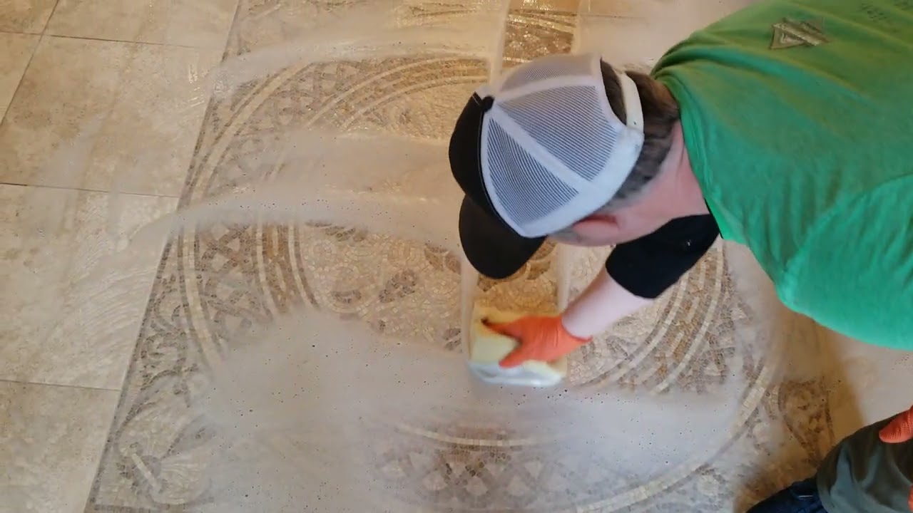Dirty Travertine mosaic deep cleaning