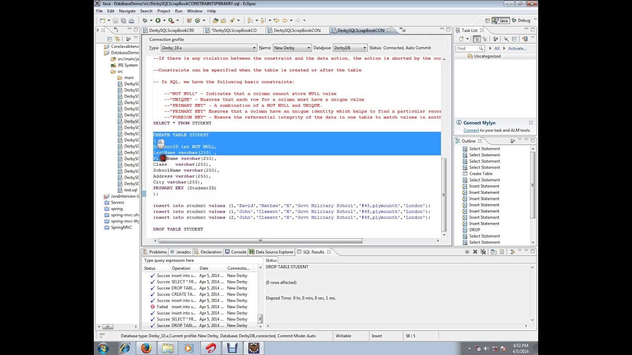 SQL PRIMARY KEY CONSTRAINT