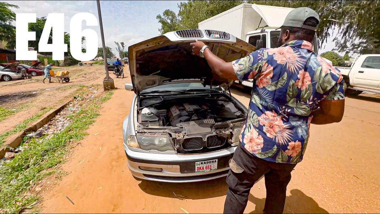 Fast drive through an African city in a BMW E46