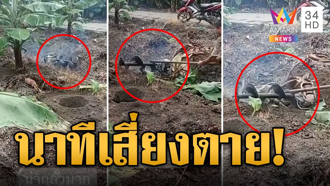สุดอันตราย! เครื่องขุดดิน ดิ้นไม่หยุดชาวสวนหวิดขาขาด ปล่อยดิ้นให้น้ำมันหมด