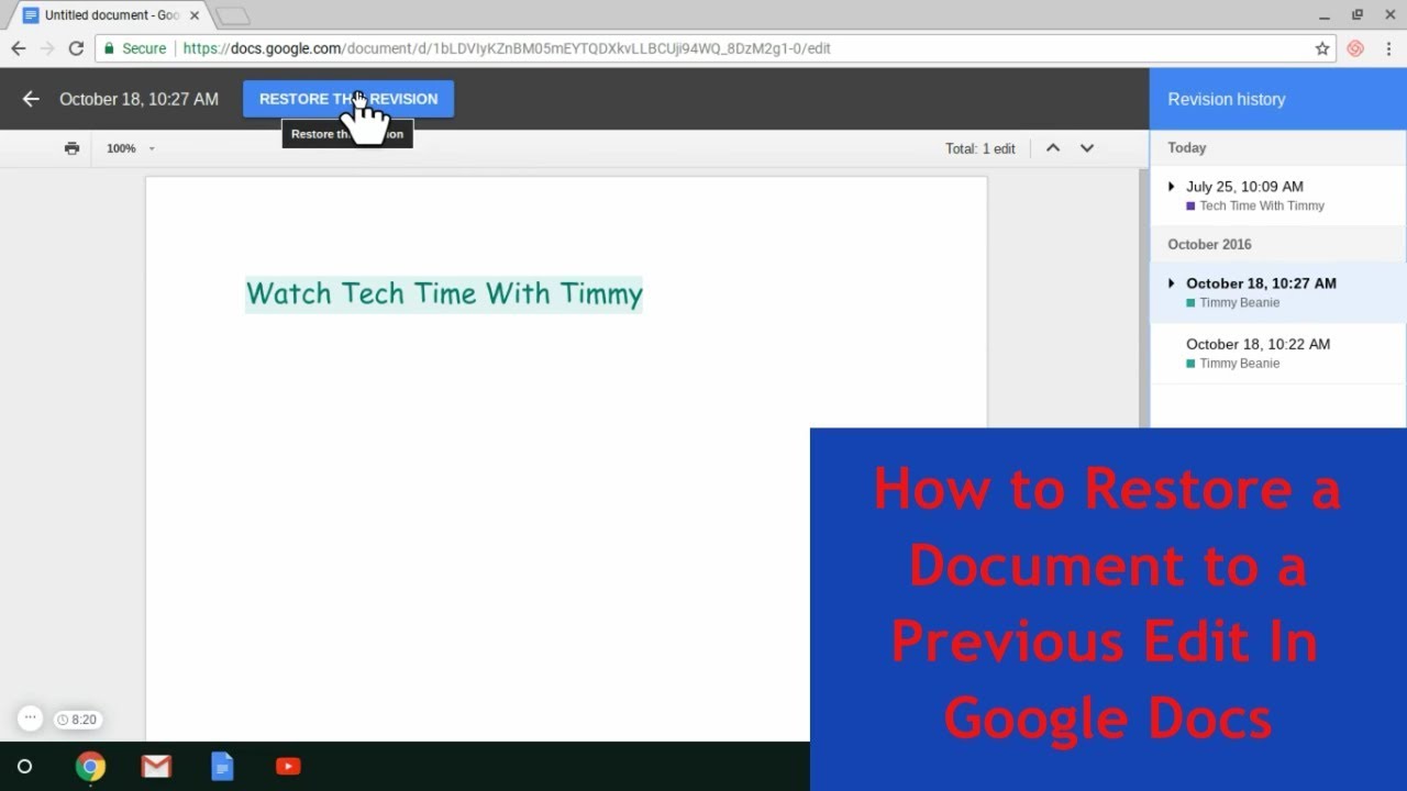 How to Restore a Document to a Previous Edit in Google Docs