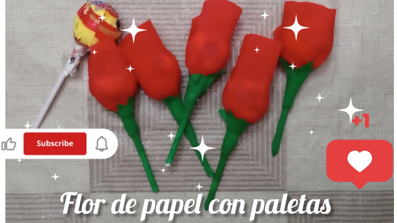 Rosa de papel con paleta para regalar en san Valentín #flordepapel#paleta#sanvalentin#regalo