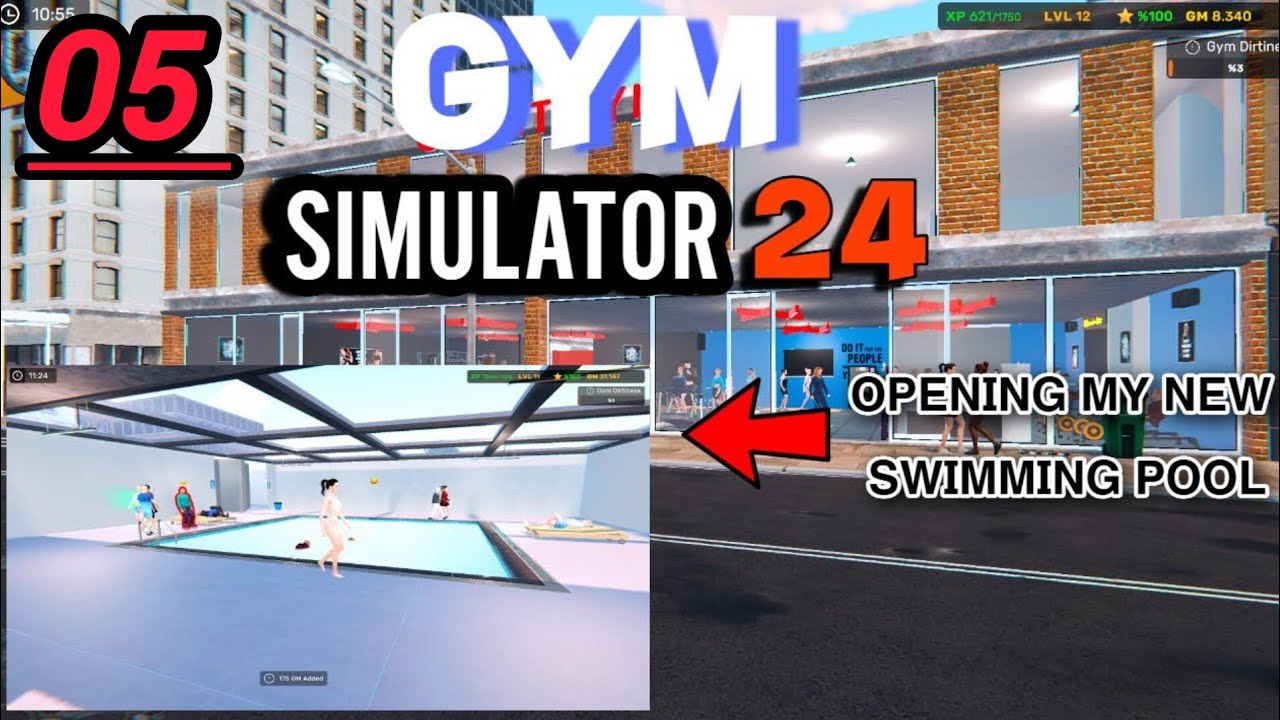 Gym Simulator 24 part 05 | Opening my new Swimming Pool | No Commentary |