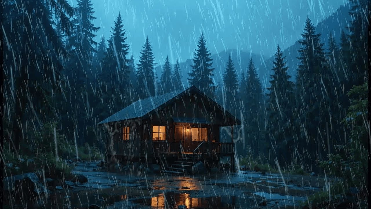 Listen & Sleep Immediately with Heavy Rain and Roar Thunder Sounds on a Tin Roof in Forest at Night.