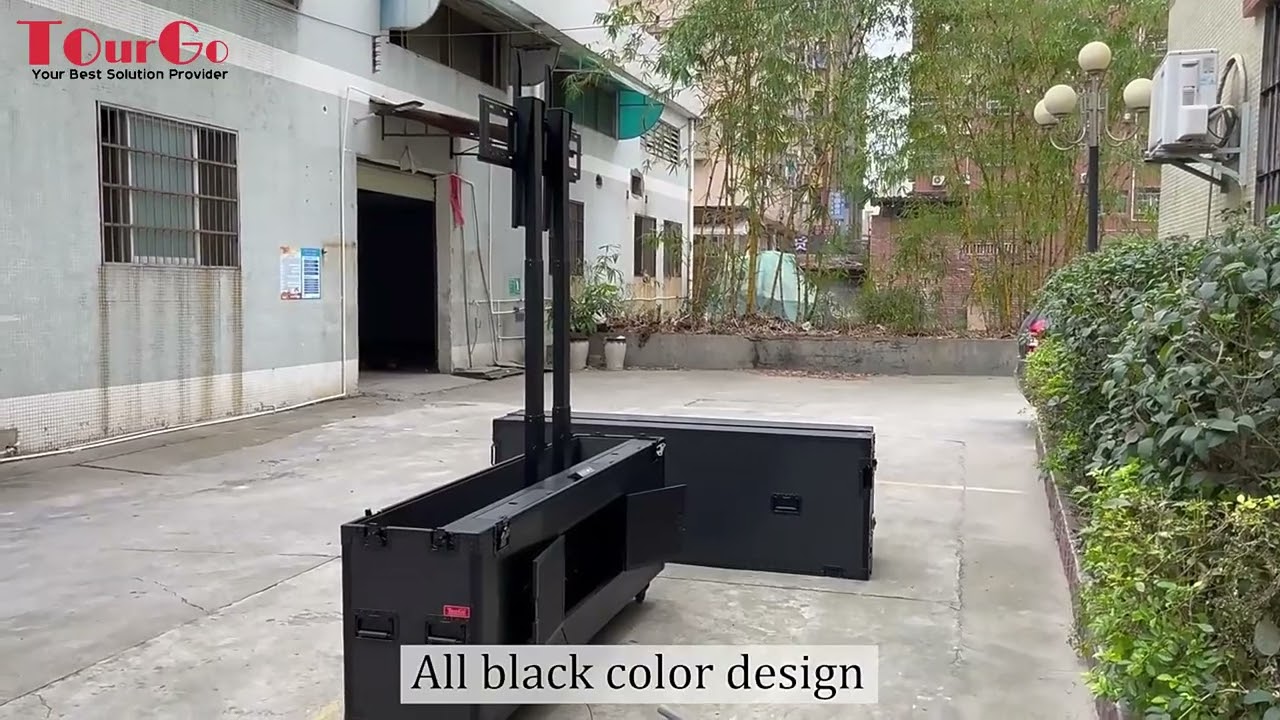 All Black Motorised TV Lift Flight Case For 70&Prime;-75&Prime; Screens with Double Lifting Posts