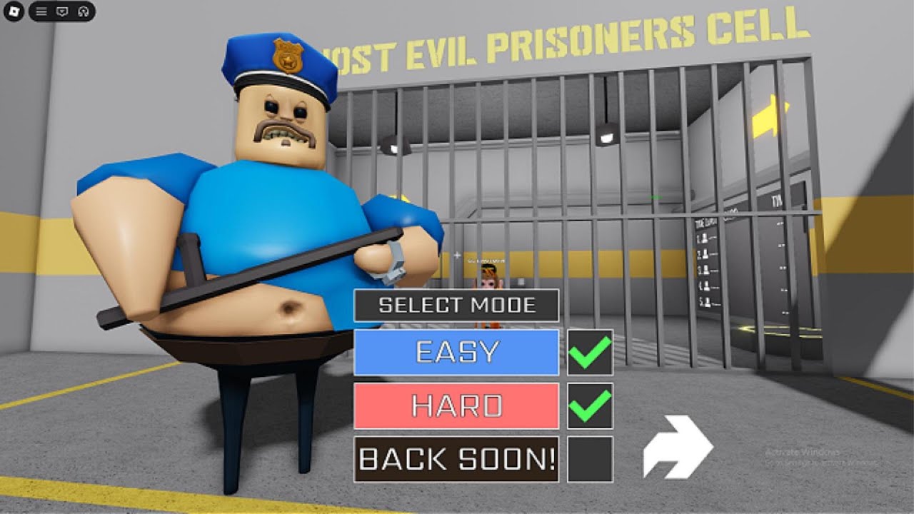 Playing Barry’s Prison Run obby (HARD MODE) on Roblox.