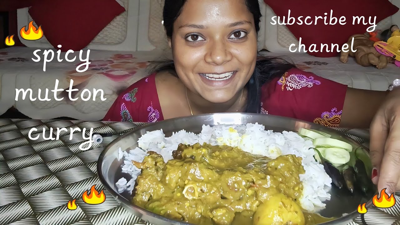 🔥 SPICY MUTTON CURRY 🔥 WITH BASMATI RICE|| DHAMAKEDAR SPICY EATING SHOW|| INDIAN EATING SHOW||