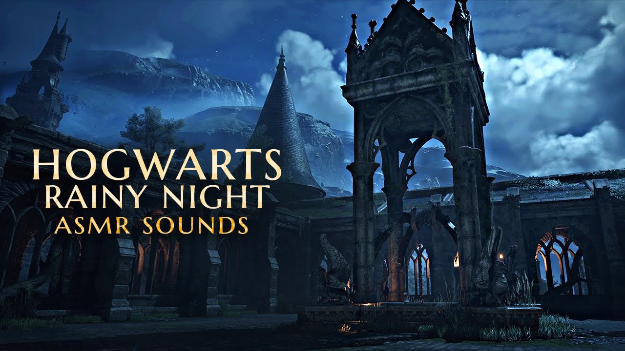 Rainy Night in the Clocktower Courtyard / Hogwarts Legacy Ambience ASMR Rain without Thunders