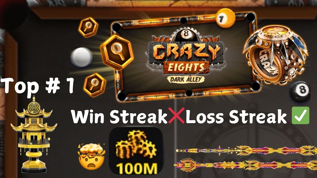 8 Ball Pool - Crazy Eights Dark Alley 100M Table. All Coins Loss 💔