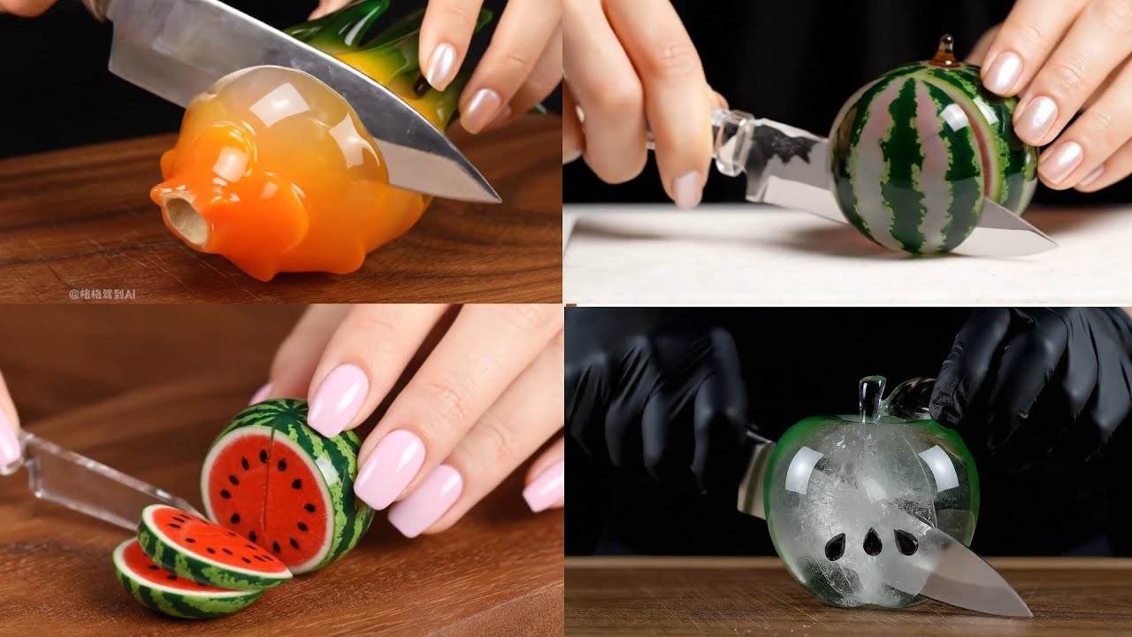 🍏 ASMR Relaxing Glass & Transparent Fruit Cutting 🍇 #relax  #asmr  #aiart #fruit  #cuttingasmr