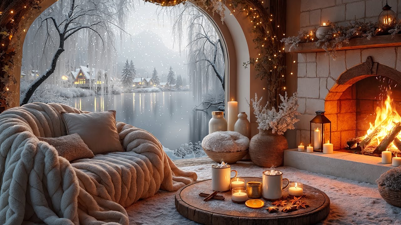 Snowy Cabin Escape ❄️ Warm Fire, Falling Snow & Peaceful Winter Ambience
