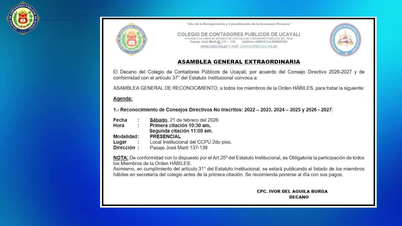 Asamblea Generar Extraordinaria de Reconocimiento 21-02-2026