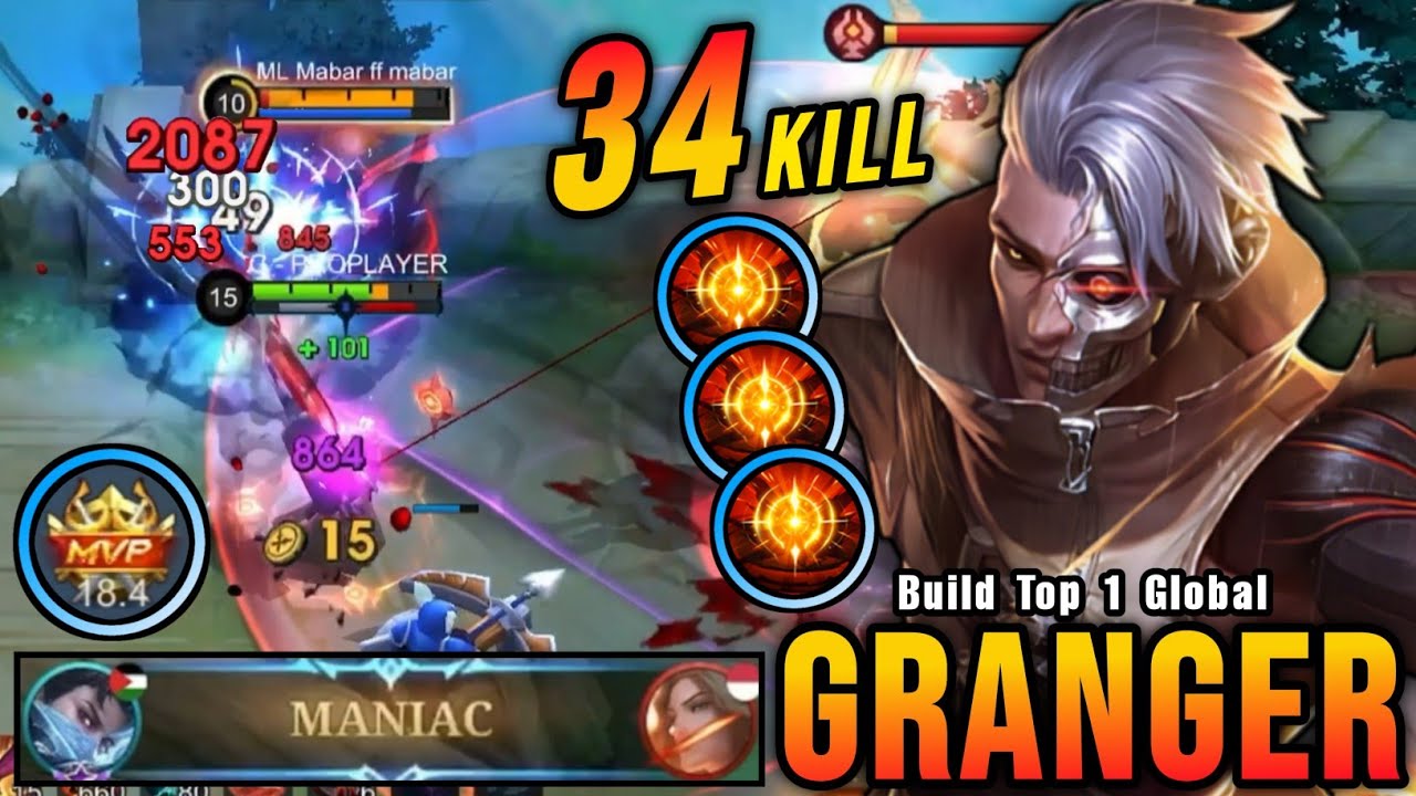 34 Kills + MANIAC!! Granger 100% BROKEN HERO!! - Build Top 1 Global Granger ~ MLBB