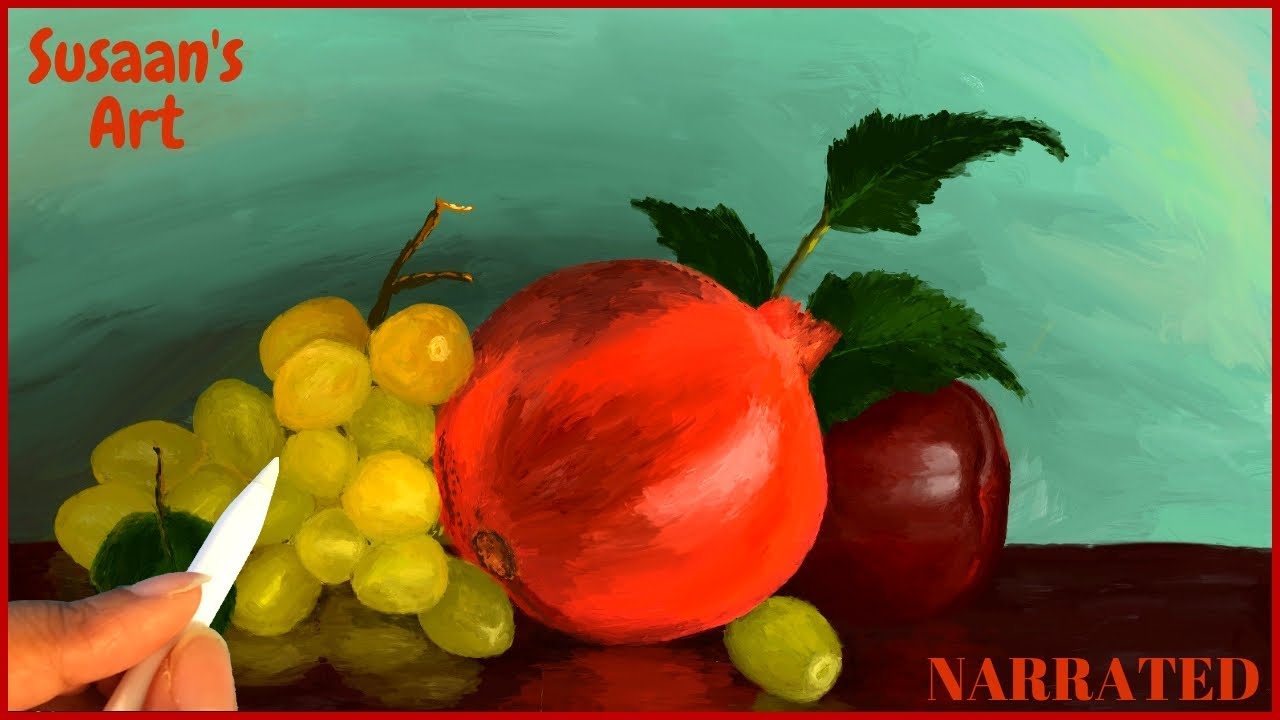 How to paint a Pomegranate, Apple and Grapes in Procreate/Oil Painting Style