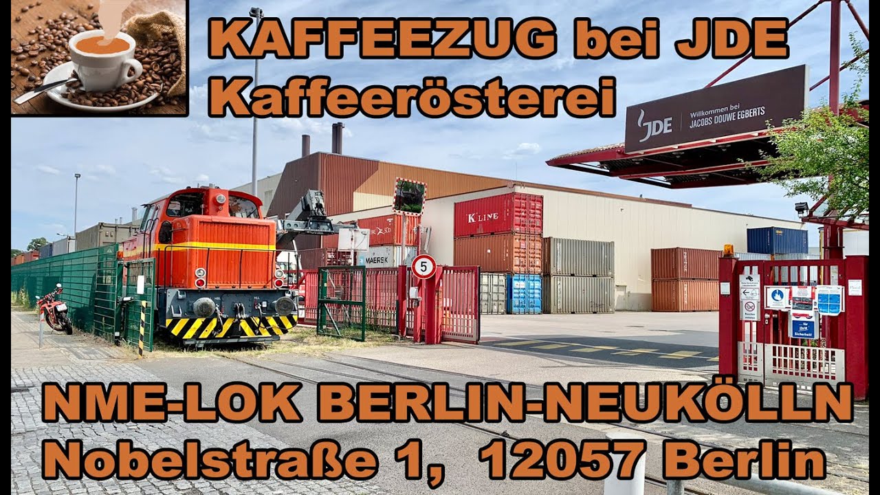 KAFFEEZUG mit NME Lok  bei JDE JACOBS DOUWE EGBERTS in der Nobelstra&szlig;e in BERLIN-NEUK&Ouml;LLN