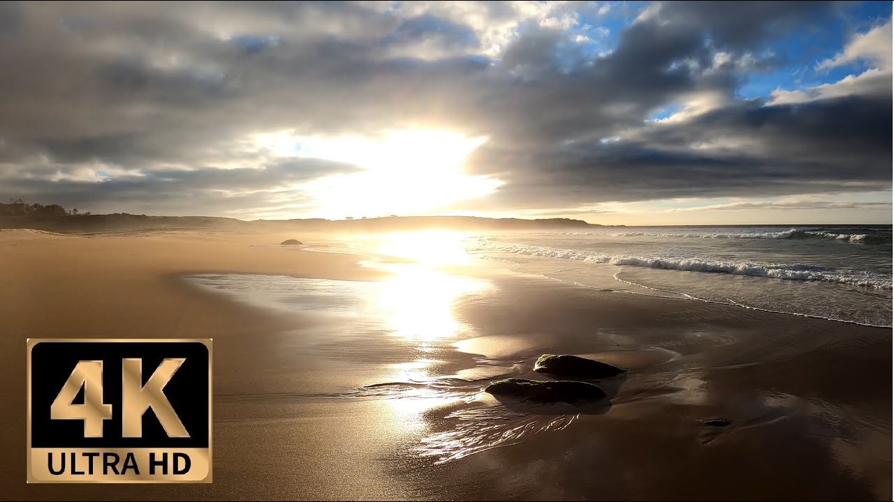 4K Beach Sunset in Spain - Relaxing Beach Walk with Sea Ocean Sounds & Waves Crashing  - Galicia UHD