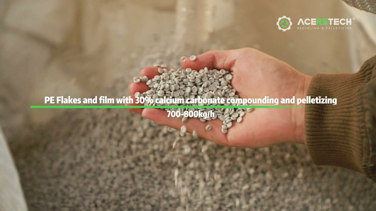 PE Flakes and film with 30% CaCo3 Compounding and Recycling Pelletizing Aceretech