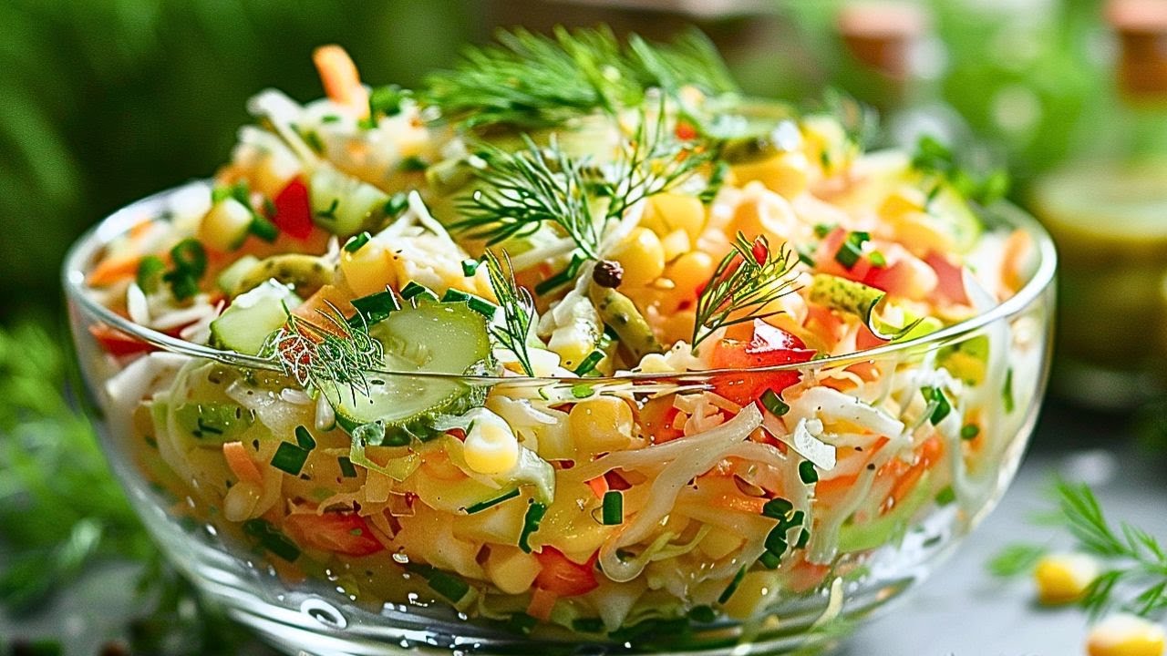 Вкусный салат за 3 минуты! Никогда не устаю от этого салата! Салат из капусты с солеными огурцами