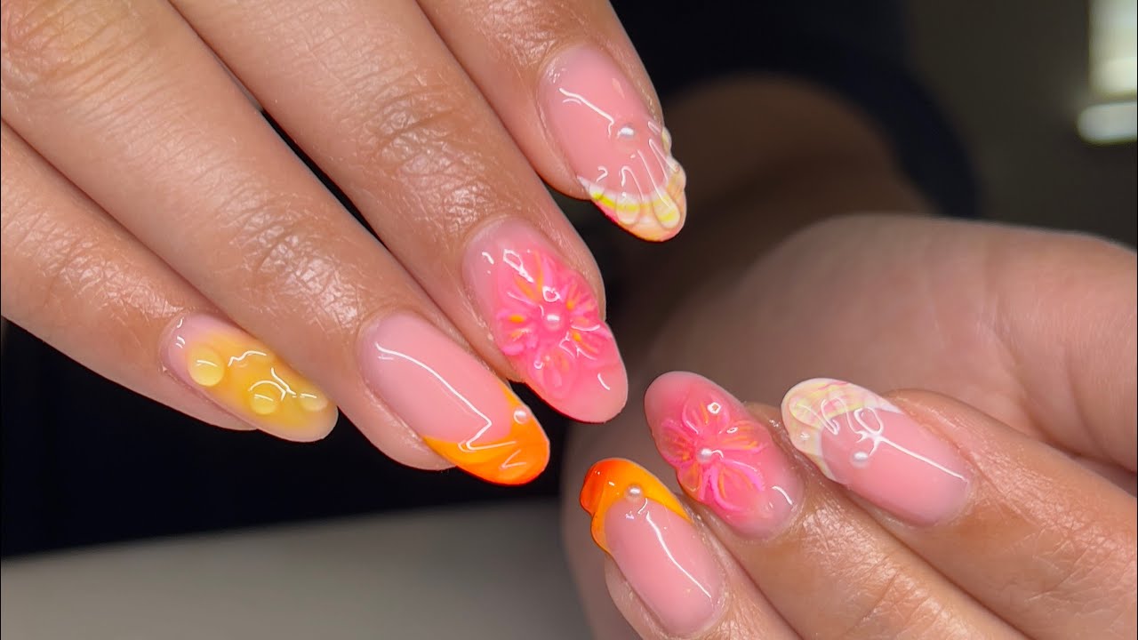 Neon Summer Design | 3 week fill in | Builder Gel Nails Tutorial