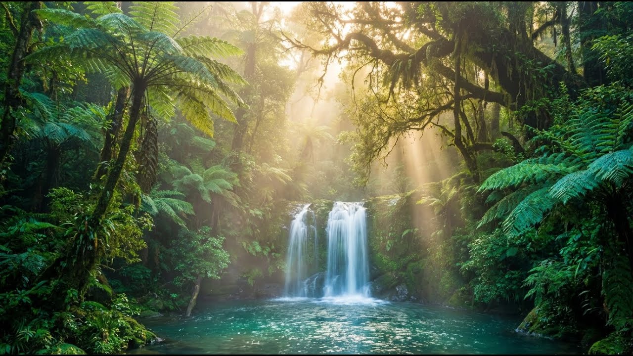 Emerald Forest Waterfall - 4K Deep Zen Nature Ambience (Natural Sounds Only)