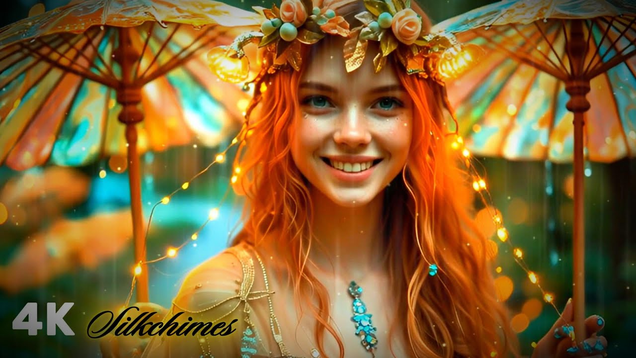 Silkchimes | Umbrella Orchard 🌂 Angelic Fairy & Glowing Parasols in Warm Rain (4K)