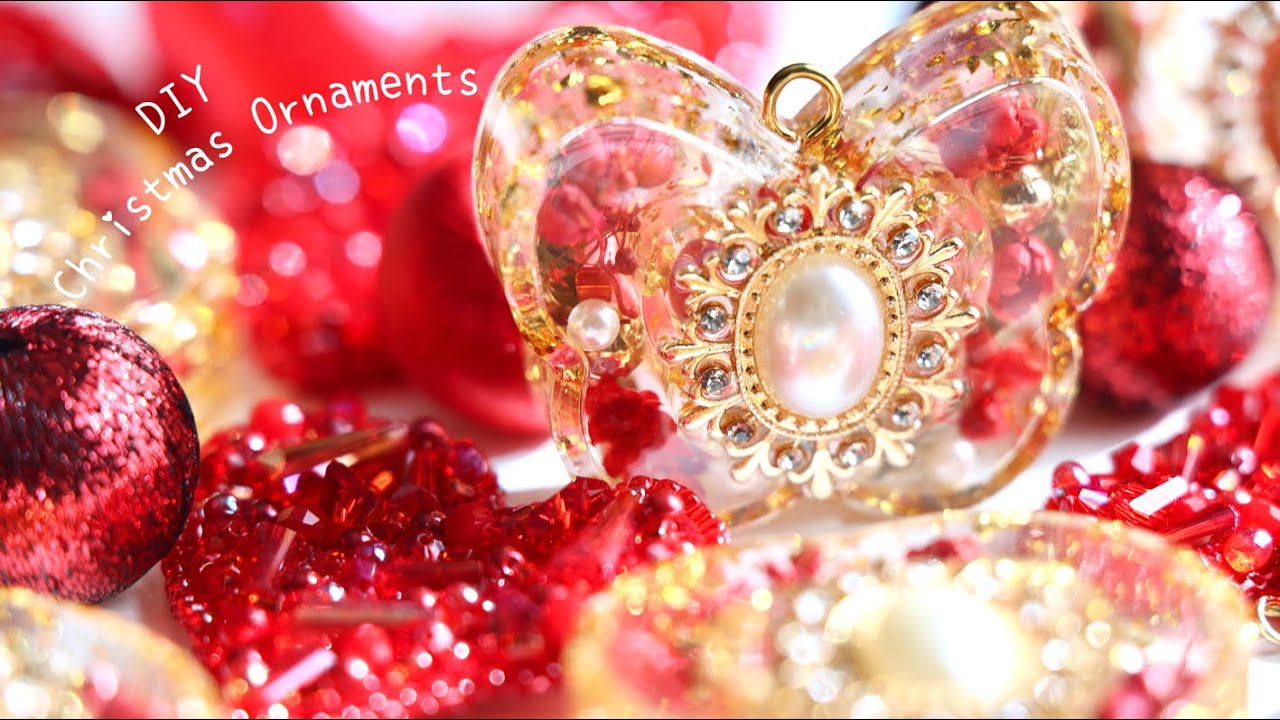 レジンとビーズ刺繍｜クリスマスツリーのオーナメントを作る｜飾り付け🎄DIY Christmas Ornaments