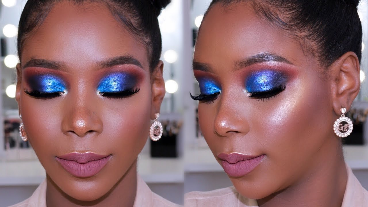 MAQUILLAJE AZUL EN PIEL NEGRA, OSCURA | TUTORIAL DE MAQUILLAJE PASO A PASO | Mary Pulido