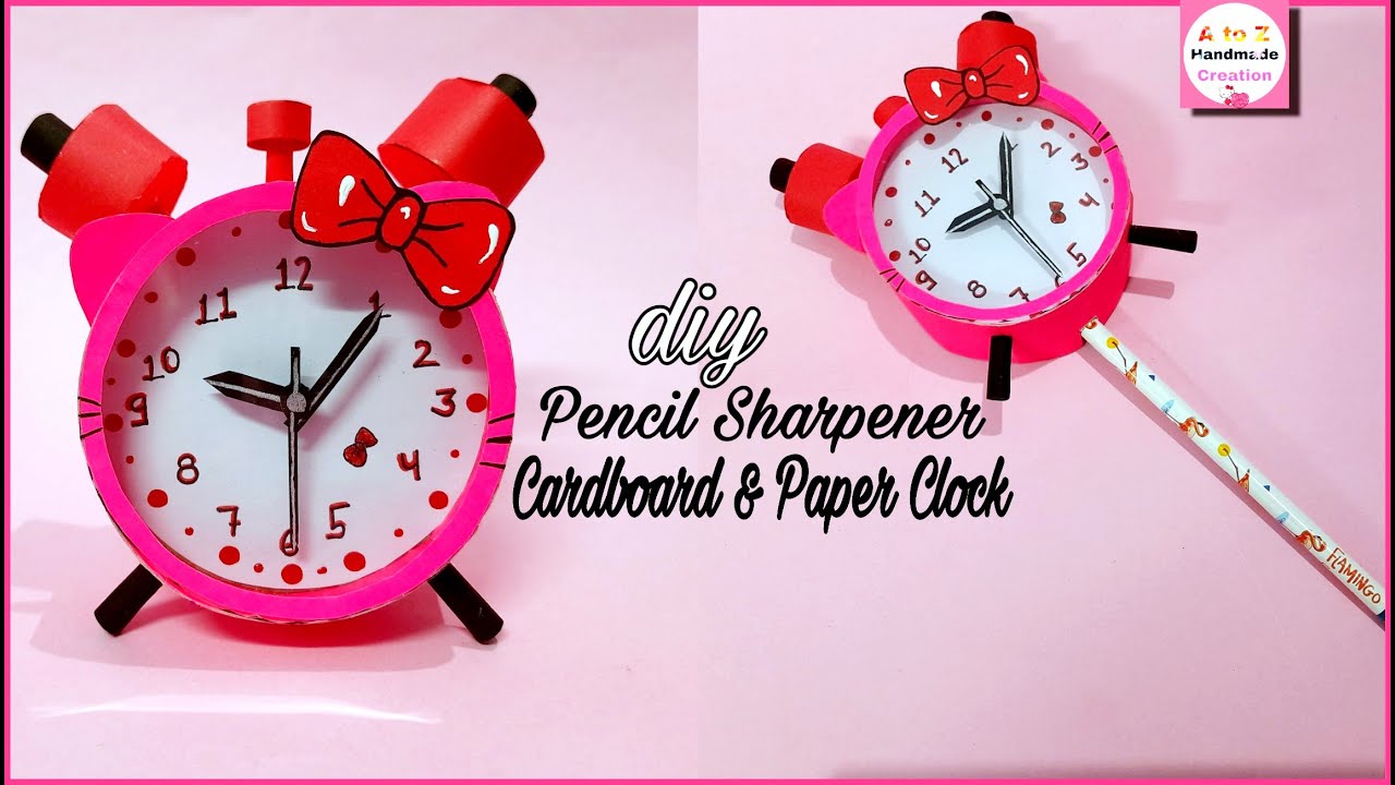DIY Hello Kitty Clock Shape Pencil Sharpener with paper/How to make pencil sharpener/School supplies