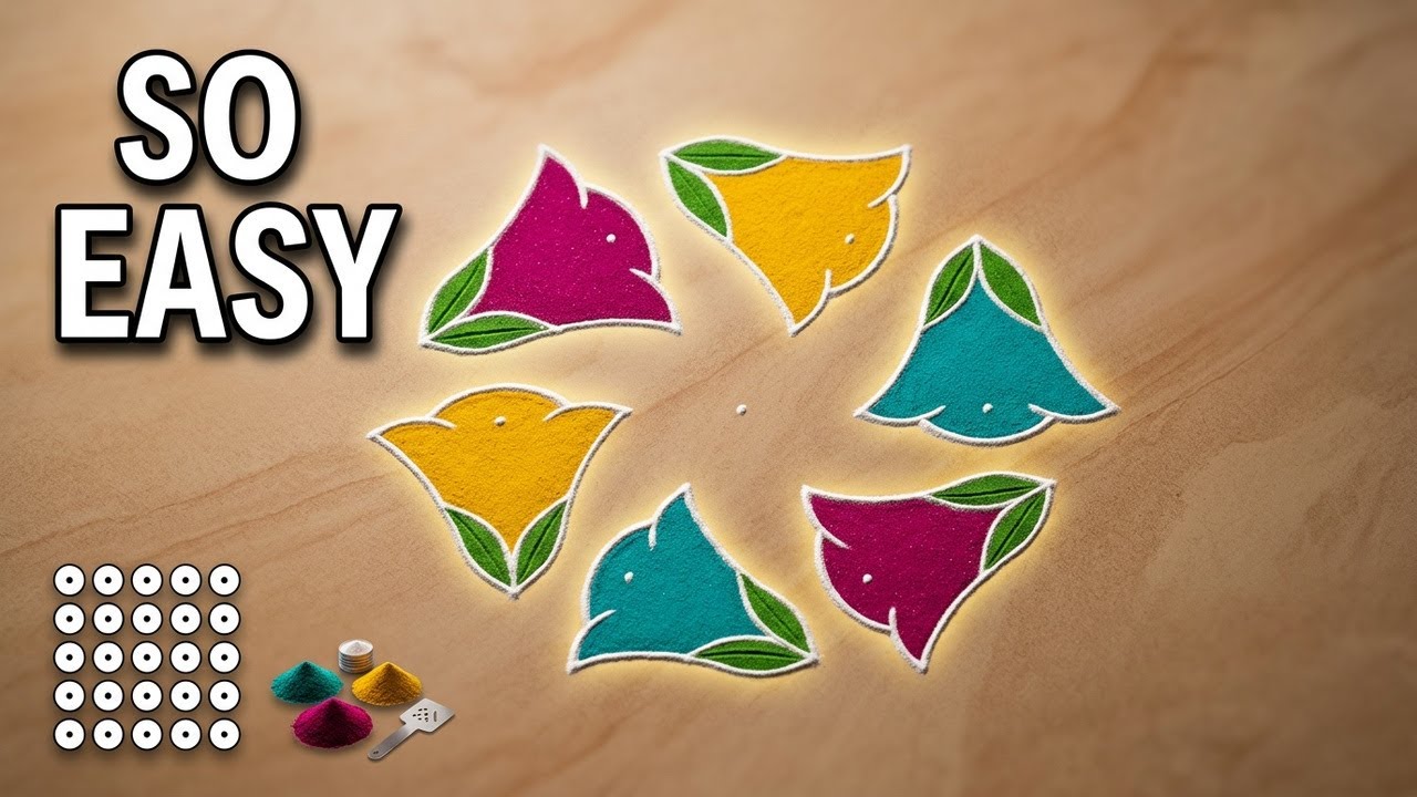 Simple Rangoli with Dots for Beginners | Easy Method