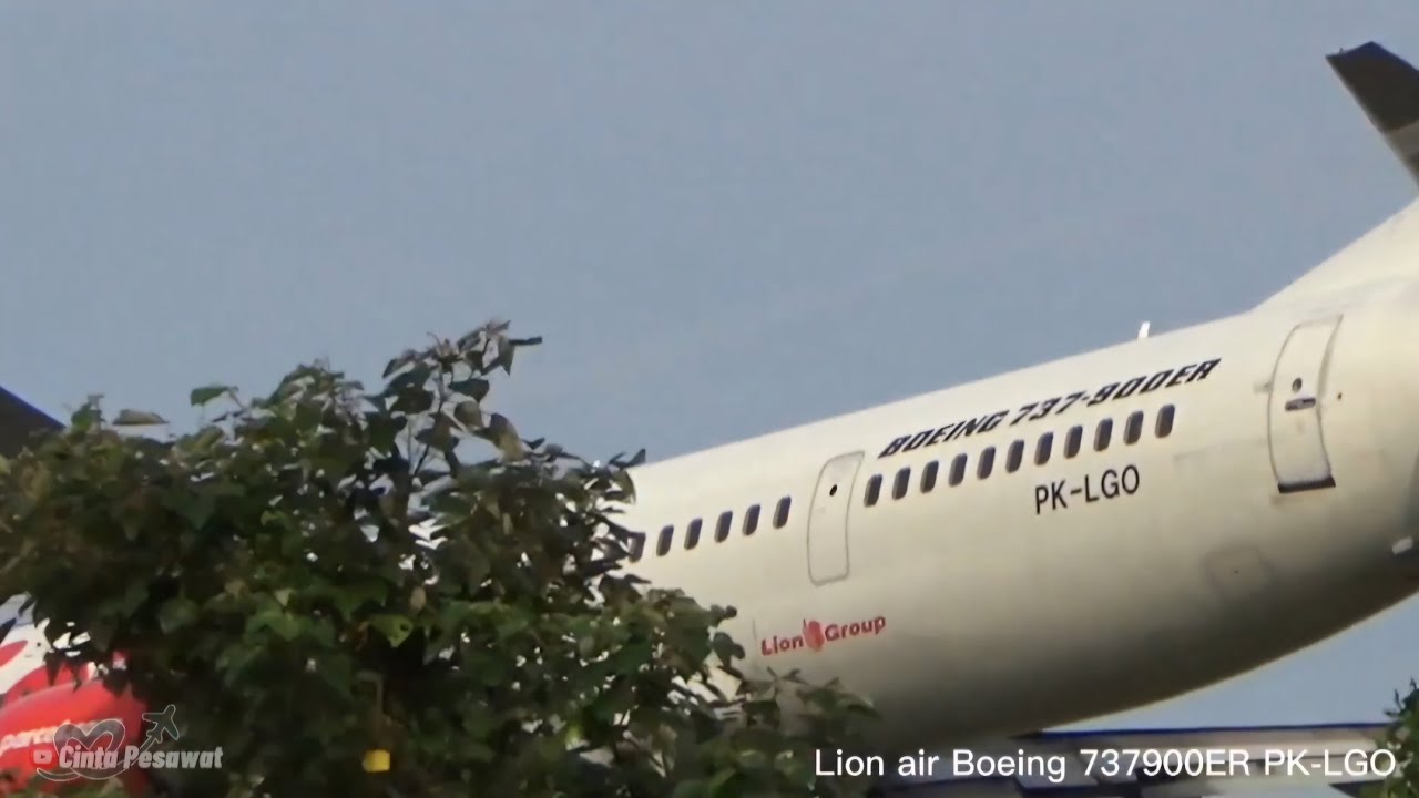 Pesawat super air jet landing rendah lewat di atas semak-semak