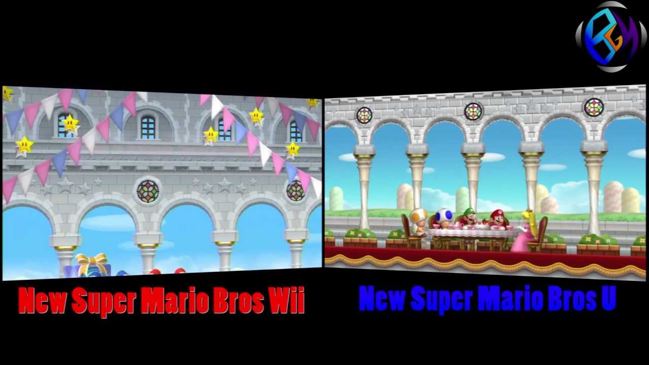 New Super Mario Bros Wii Vs. New Super Mario Bros U (Side by Side)