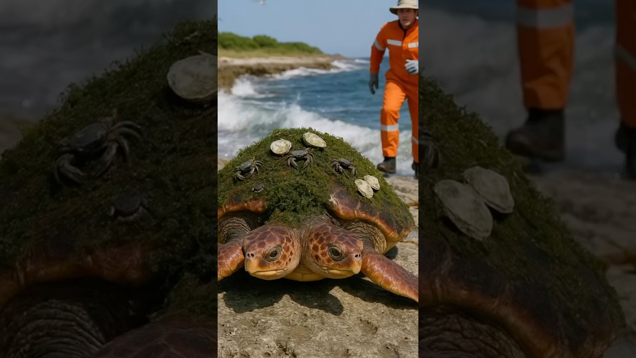 Rare Two-Headed Loggerhead Trapped in Green Algae! We Saved It！🥹#wildliferescue #turtlerescue