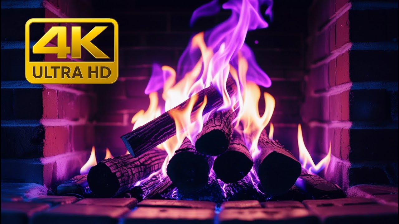 Serene Purple Fireplace Ambience with Flickering Flames for Meditation, Sleep, and Emotional Balance