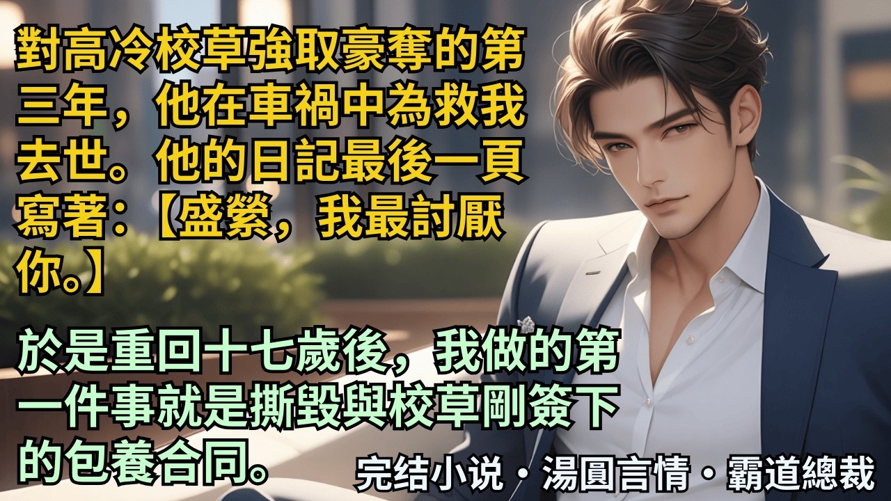 【完結小說】對高冷校草強取豪奪的第三年，他在車禍中為救我去世。他的日記最後一頁寫著：盛縈，我最討厭你。於是重回十七歲後，我做的第一件事就是撕毀與校草剛簽下的包養合同。#小說 #爽文 #甜文 #霸道總裁