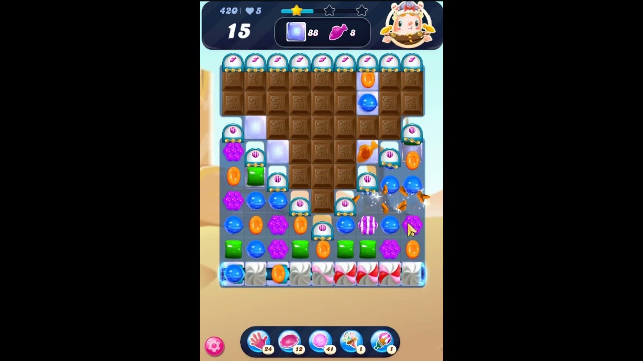 Candy Crush Saga Level 420 - 3 Stars,  17 Moves Completed