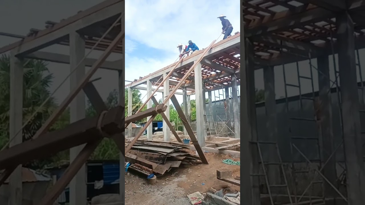 Traditional cambodian wooden house construction