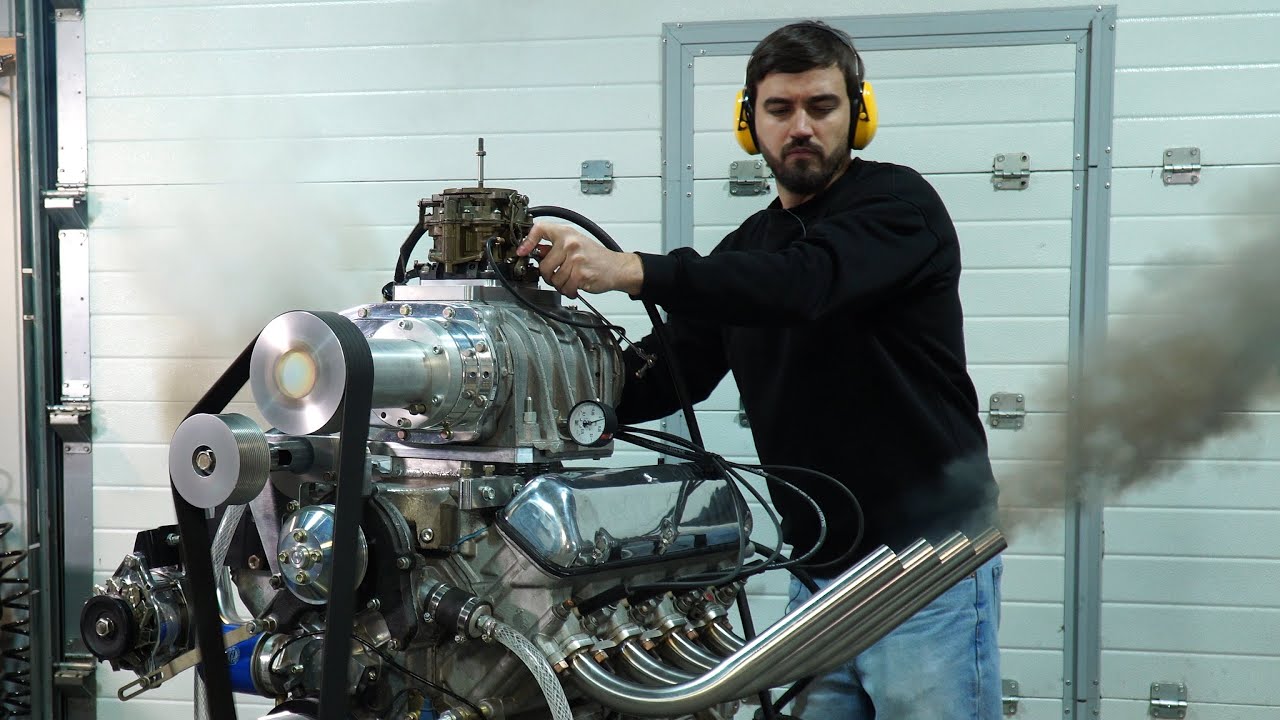 Запуск ЗМЗ V8 c нагнетателем ЯАЗ-204