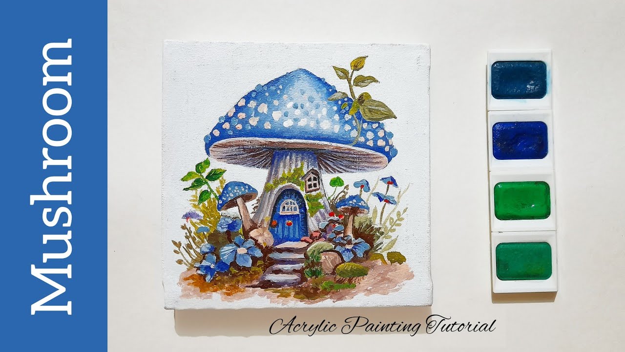 How to paint a fantasy mushroom house | Fairy house | Acrylic painting tutorial | Miniature painting