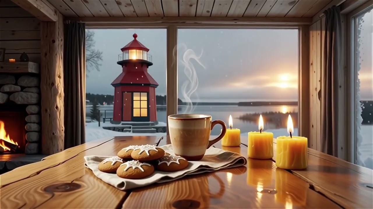 Coffee Shop Jazz at Home ☕ Cozy Fireplace & Snowy Window
