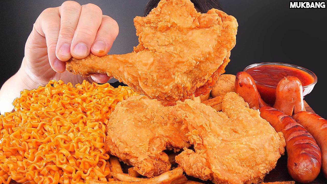 ASMR MUKBANG | Crispy Fried Chicken🍗Buldak Fire Noodles & Sausage EATING 먹방