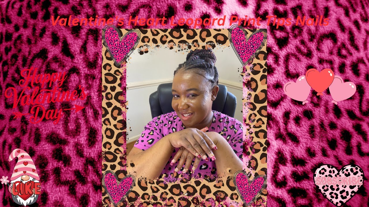 Valentine's Heart Leopard Print Tips Nails #nailart #nailsdesign #nailpolish #beetlesgelpolish