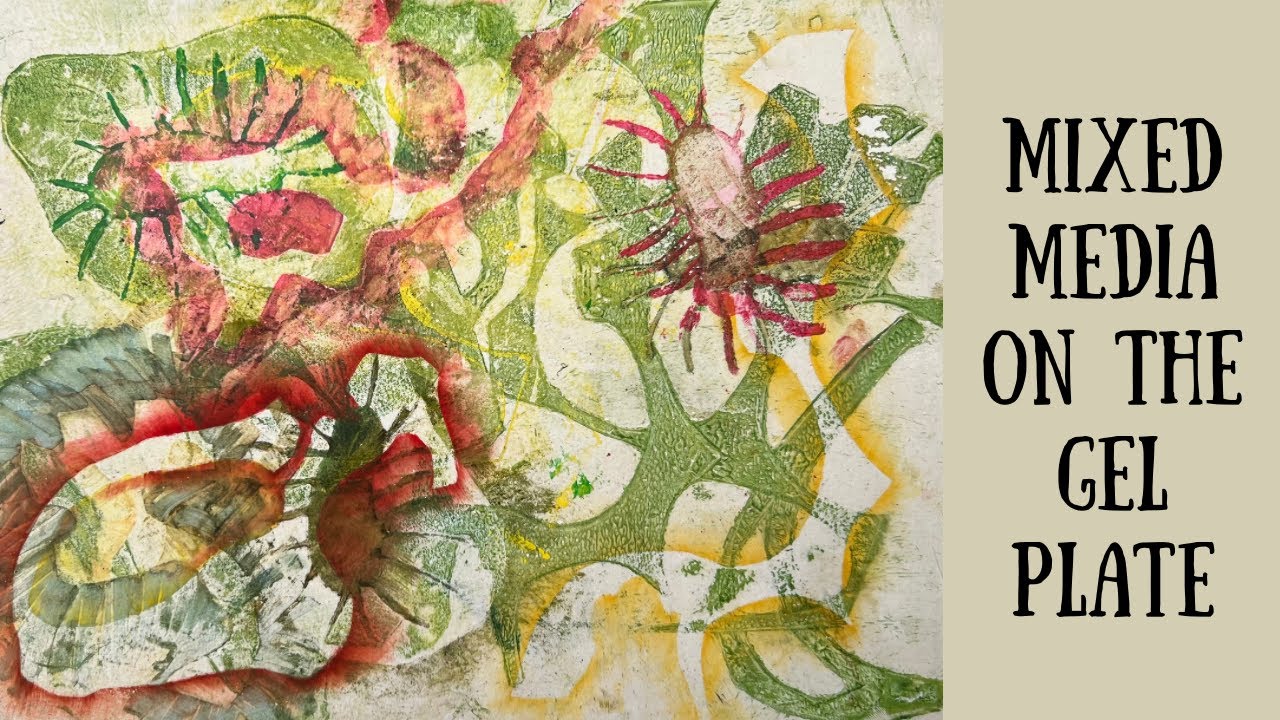 Mixed media abstract art on the gel plate with soft pastels and more