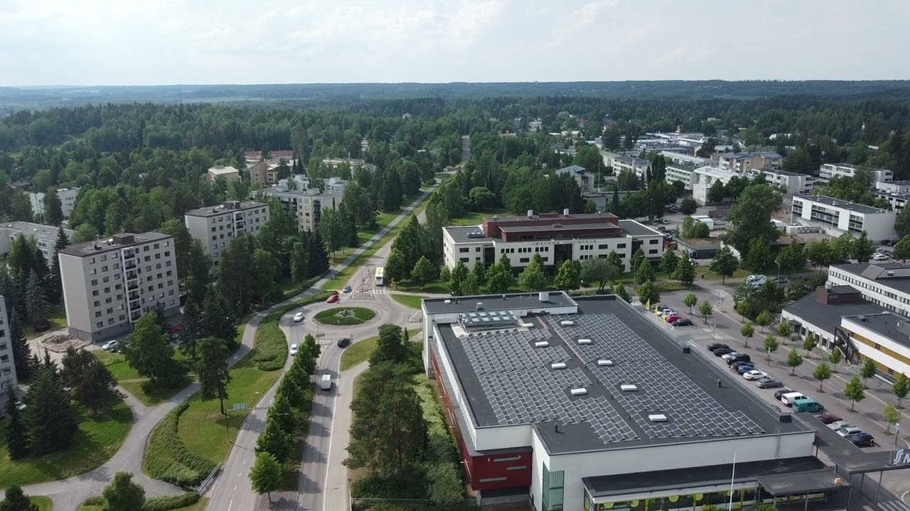 Drone flight over Imatrankoski center in Imatra, Finland 3.7.22 II