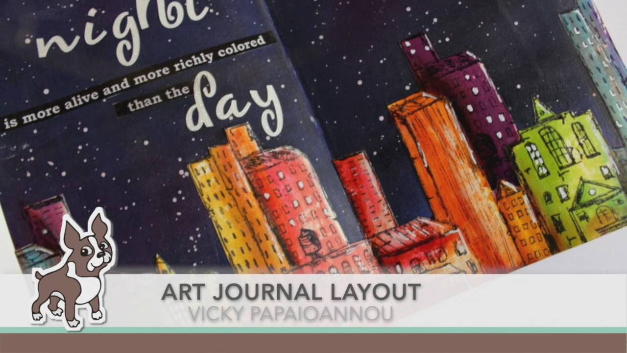 Starry Night Cityscape Art Journal Layout