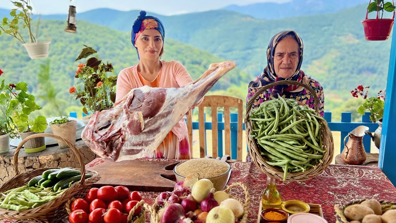 Fresh Beans, Fire & Lamb! Cooking Epic Persian Bean Rice in Rustic Village Life