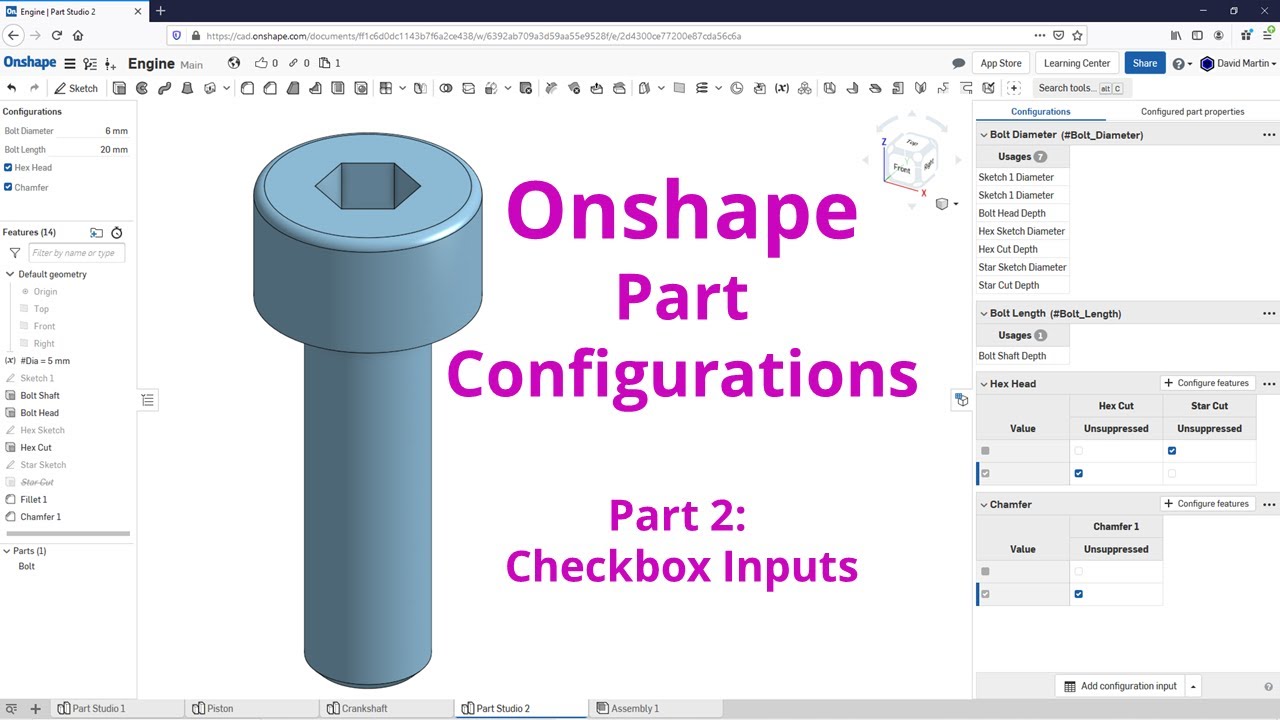 Onshape - Part Configurations | Part 2: Checkbox Inputs