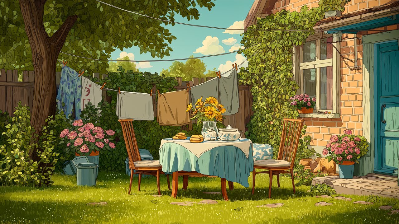 sunny backyard morning 🌼 | cozy 1960s oldies playing in another room for peaceful relax & study