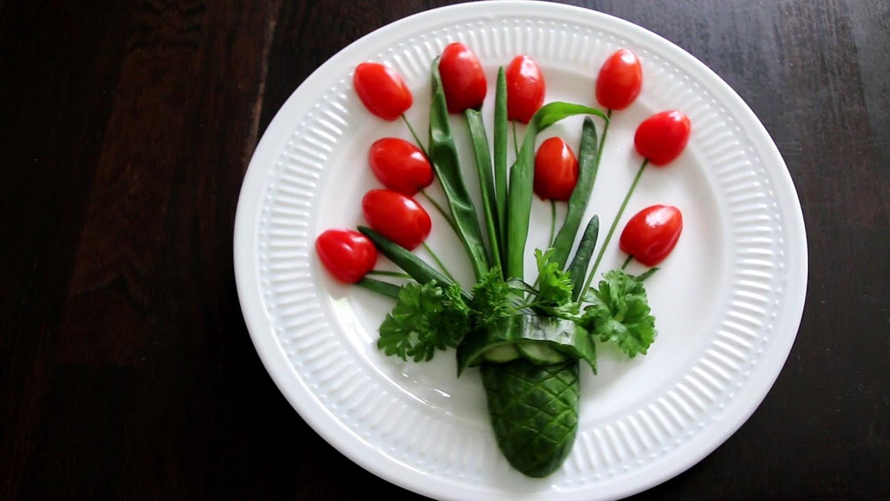 Beautiful Cherry Tomato Tulips Design - Vegetable Flower Carving Garnish